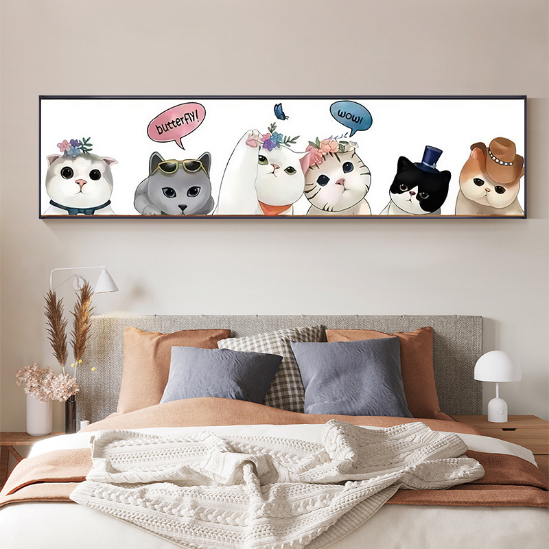 G-407卧室床头墙画现代简约儿童房挂画房间装Q饰画可爱卡通猫咪画