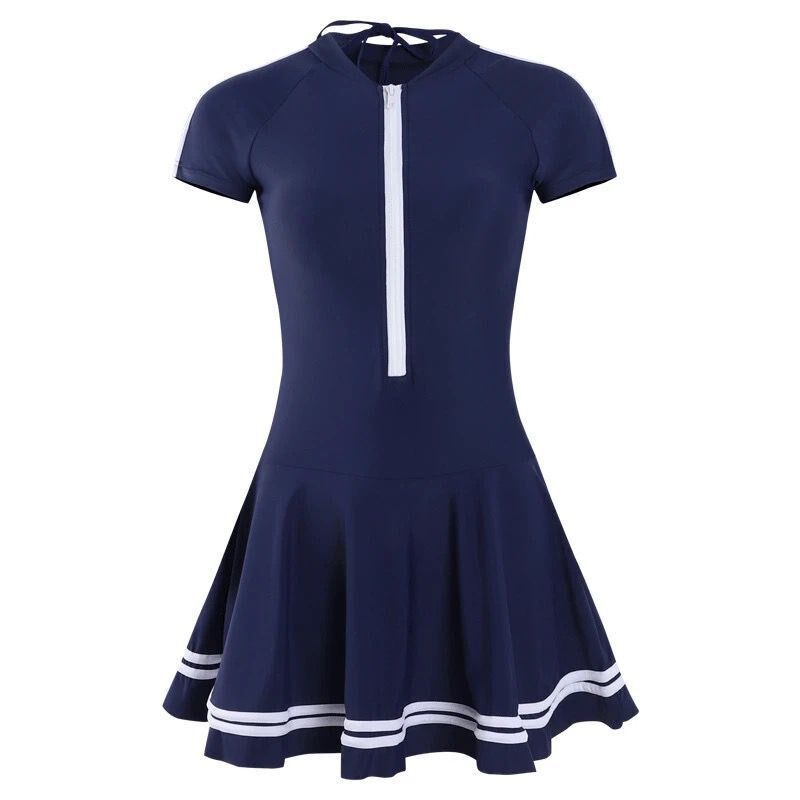 韩版新款球类运动女士保守遮肚显瘦裙式连体泳衣平角游泳装女大码