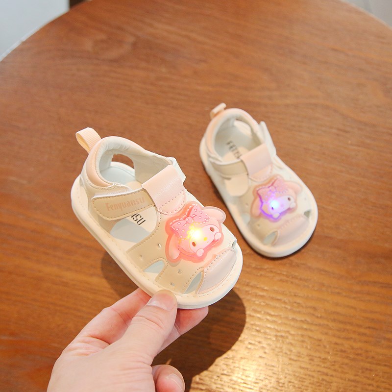 夏季一岁宝宝叫叫鞋防滑婴幼童带亮灯鞋子软底6-12个月婴幼儿凉鞋