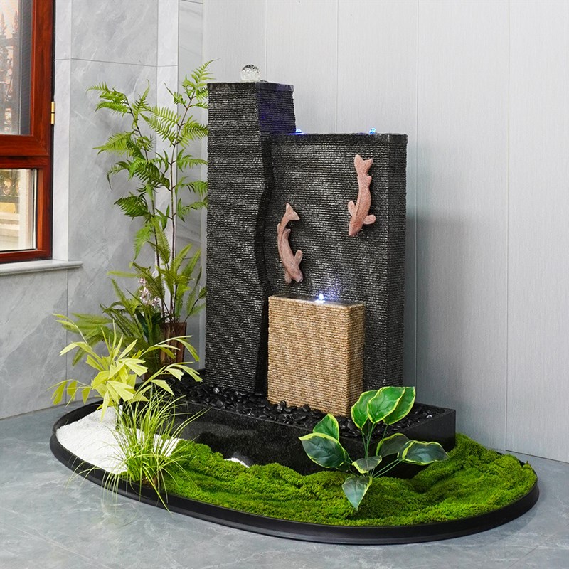 天然石材户外水幕墙流水墙屏风隔断阳台公司庭院喷泉造景成品鱼缸