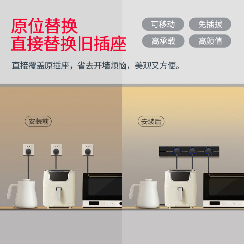 赛尔玛可移动轨道插座厨房滑轨式插排家用餐边柜电力导轨明装