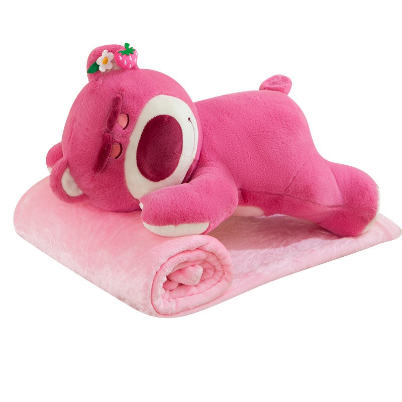 草莓熊毛毯抱枕空调被夏季沙发公仔 二合一毯子睡觉靠垫 毛绒玩具