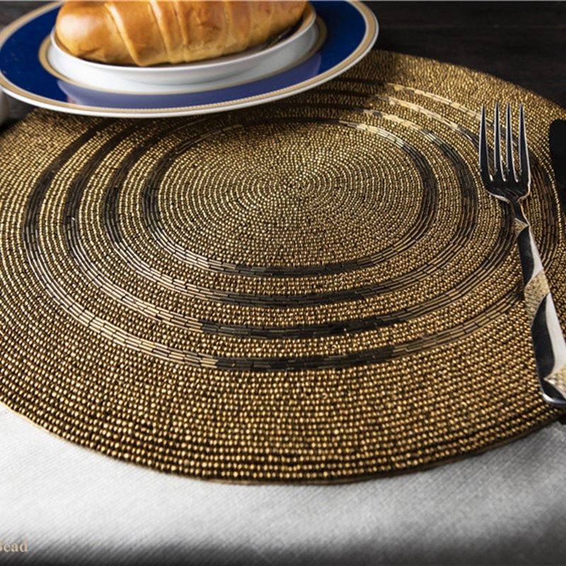 【特】金属感棕色 手工珠绣餐垫 咖啡色小管装饰圆形软装餐桌垫子,餐饮具,餐垫,淘宝优惠券,粉丝福利购,淘宝优惠卷