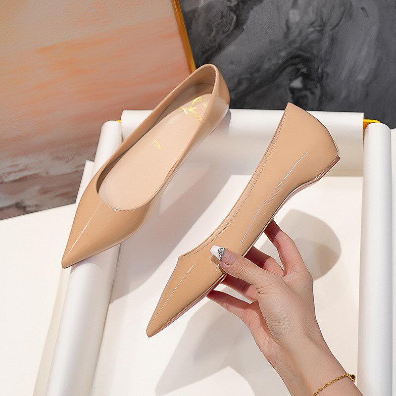 内增高尖头红底平底鞋20s25年夏季安克拉红法式百搭浅口裸色单鞋