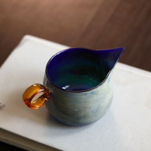 熏银气化公道杯耐高温玻璃公杯分茶器纯手工茶海家用带把彩色匀杯