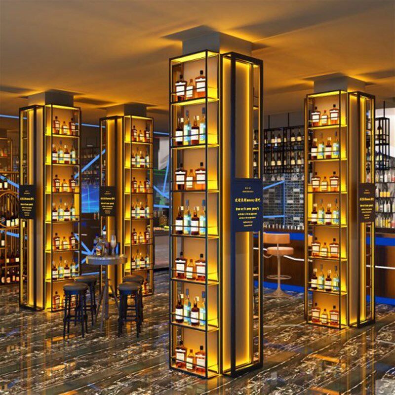 红酒架铁艺发光酒架酒柜酒吧餐厅柱子靠墙置物架隔断展示架啤酒架