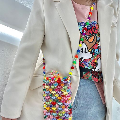 小蔻果冻爱心包彩色串珠diy材料手工编织包包2021新款斜挎手机包