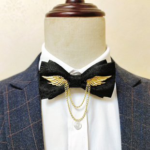男士领结伴郎新郎酒红黑色正装衬衫结婚婚礼红色个性翅膀蝴蝶结潮