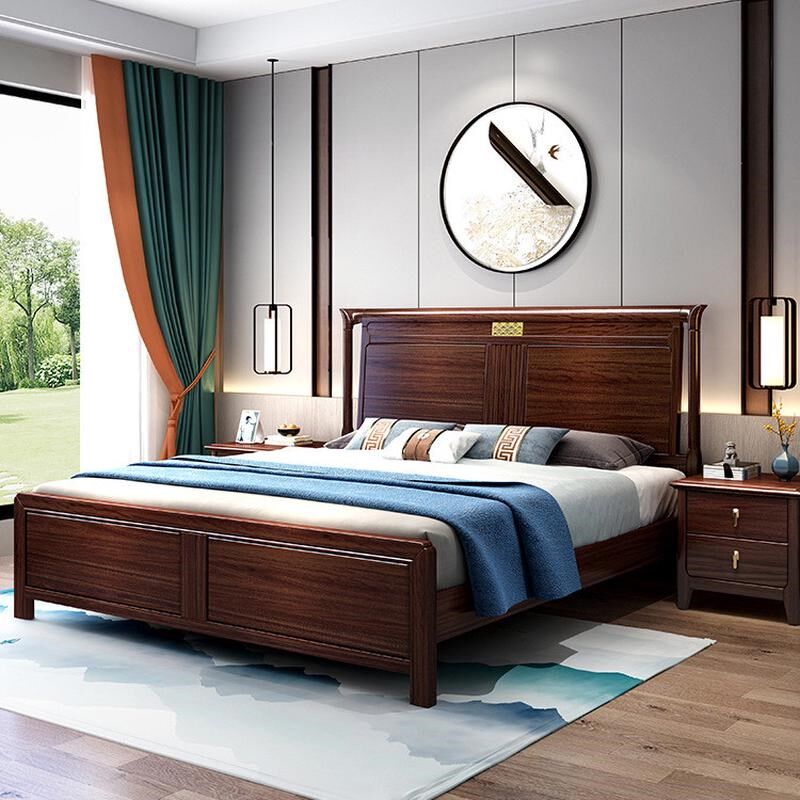现代简约新中式乌金木实木床1.8米双人床主卧大床高箱收纳床婚床