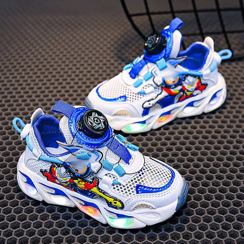 男童鞋夏季2024新款儿童运动单网鞋小童男孩网面透气老爹鞋旋钮扣