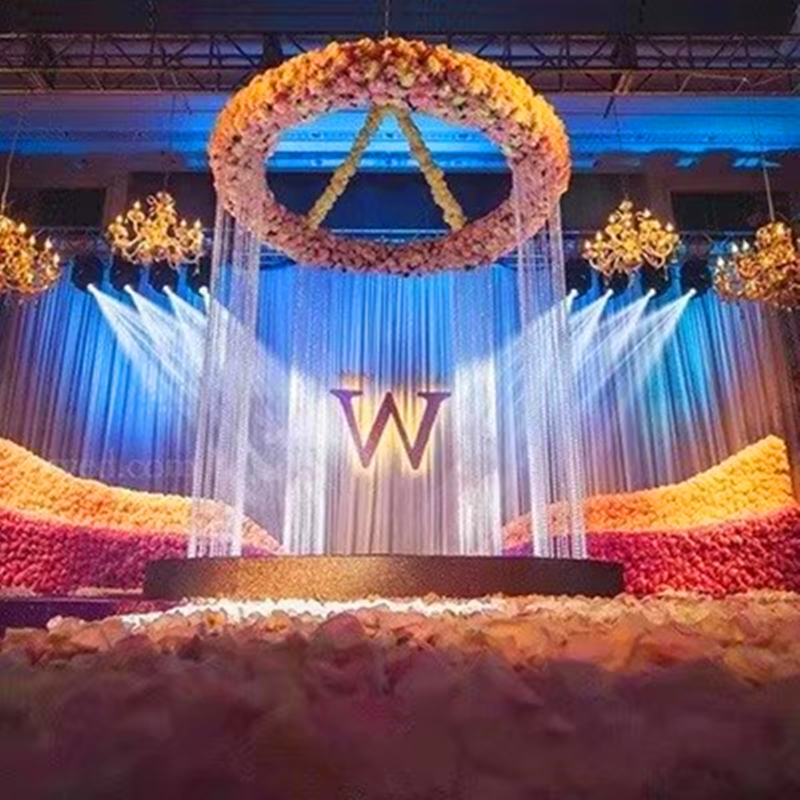 新款婚庆道具铁艺镀锌双层圆环行架圆形流苏装饰桁架吊环吊顶花环