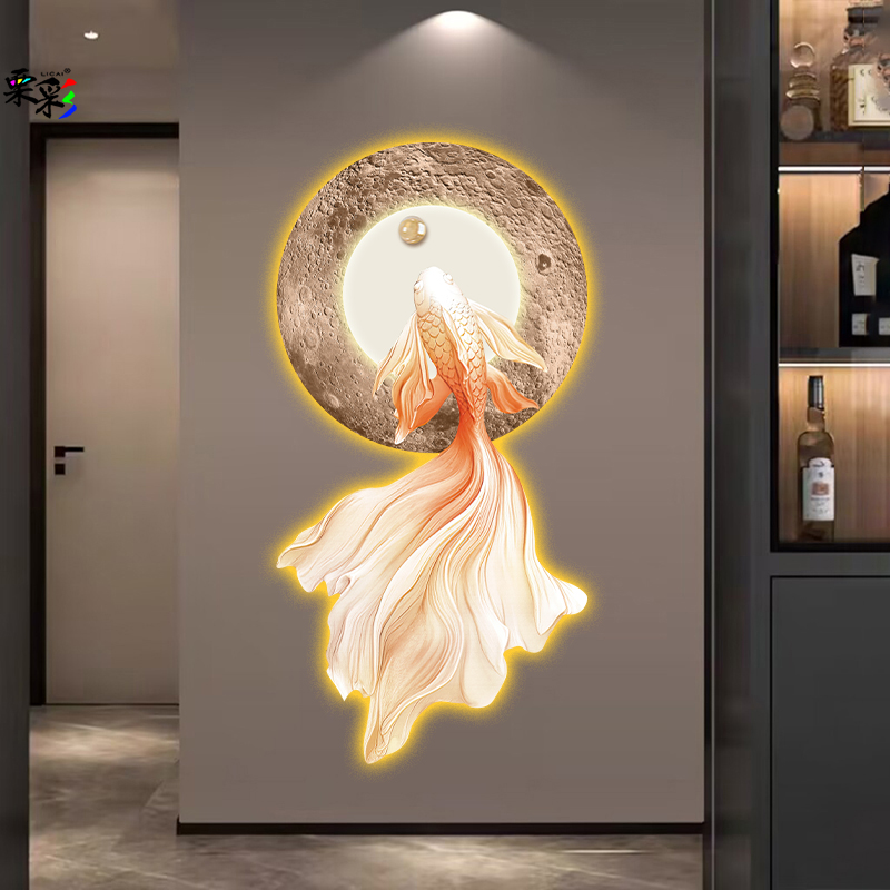 好运锦鲤画入户玄关装饰画走廊过道挂画高级感客厅背景墙壁画