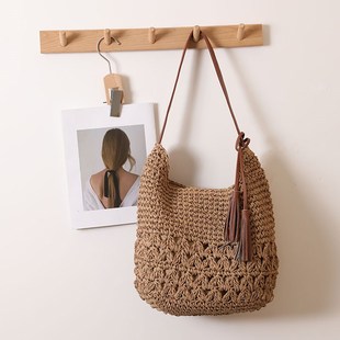 草包编织包度假沙滩包百搭女包 流苏时尚 韩版 单肩镂空草编包新款