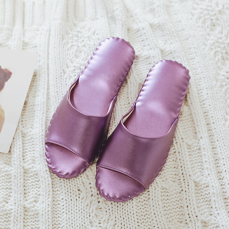 日式手工高档皮拖鞋四季地暖家用办公室女静音木地板家居室内软底