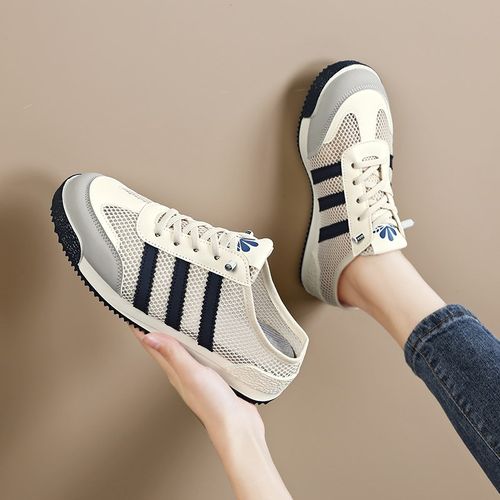 大码女鞋41到43夏季新款网面透气网鞋一脚蹬懒人半拖鞋42包头拖鞋