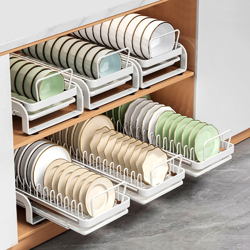 免安装厨房整体橱柜抽拉式碗碟置物架抽屉碗架拉篮沥水碗架碗盘收