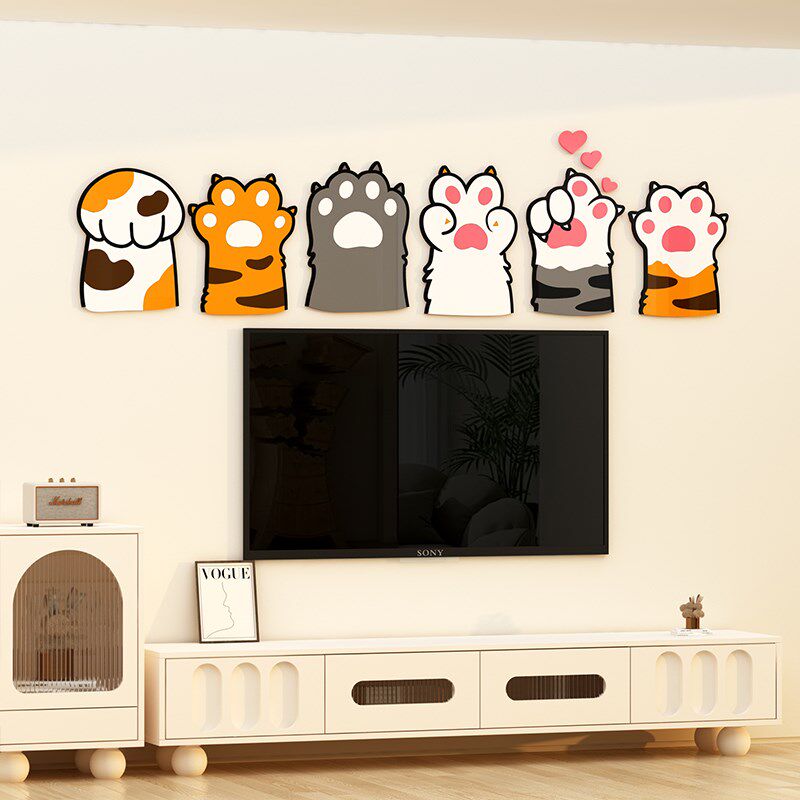 电视背景墙面装饰摆件猫爪床头卧室背景墙网红房间改造小物件用品