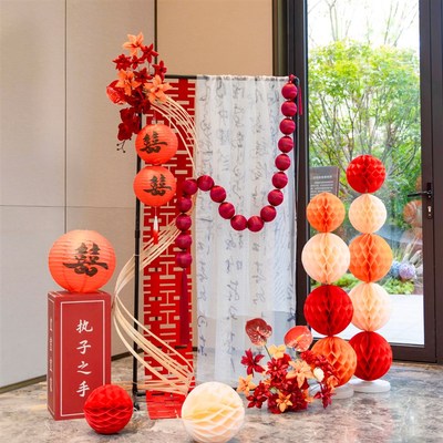 结婚布置婚房装饰套装新房竹藤中式订婚宴婚礼装扮门口迎宾牌布置
