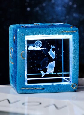 海洋星空水晶方体小夜灯桌面围件氛物灯生日礼摆送女生新品