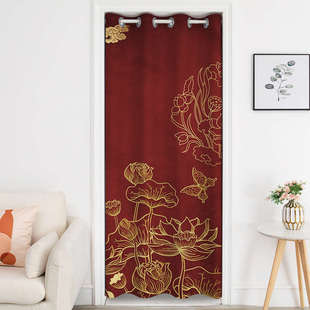 门帘空调环保打孔魔术帘免贴房隔断防尘布料遮光试衣间中式典雅