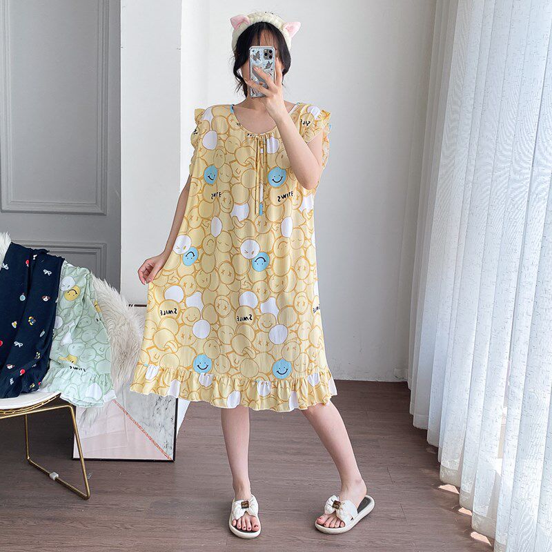 加长大码a小飞袖背心绵绸睡裙夏季薄款韩版甜美宽松人造棉胖mm睡