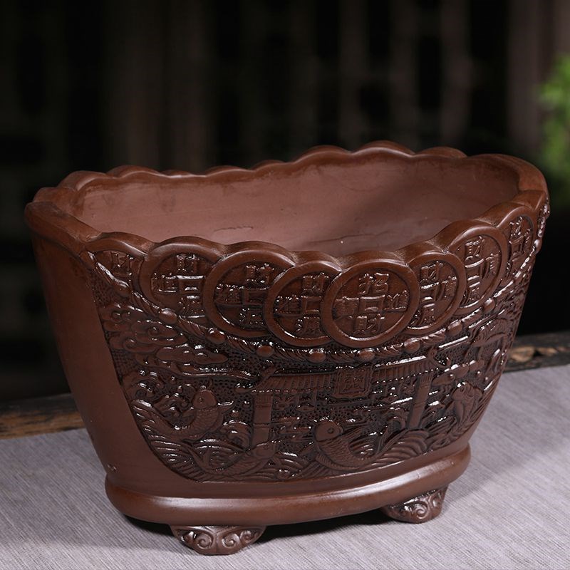 宜兴紫砂元宝花盆君子兰兰花多肉法师老桩发O财树陶瓷聚宝盆盆景