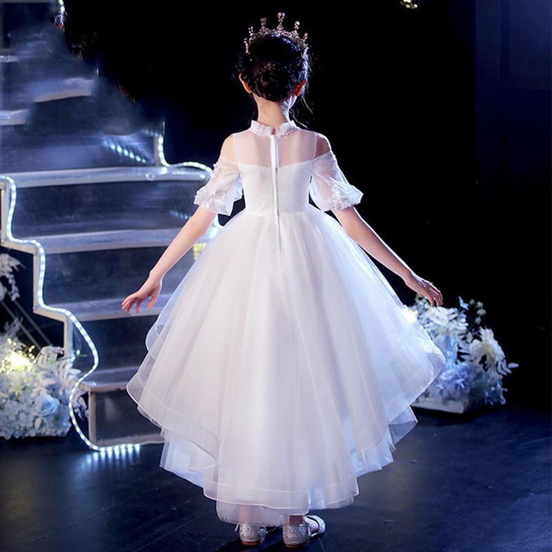 白色公主裙2024夏仙气新款走秀小女孩钢琴M演出礼服表演服拖尾女