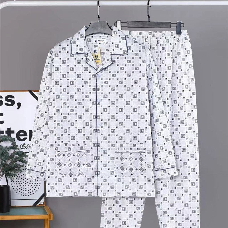 老人睡衣男e春秋季长袖大码睡裤开衫中老年厚款冬天家居服套装