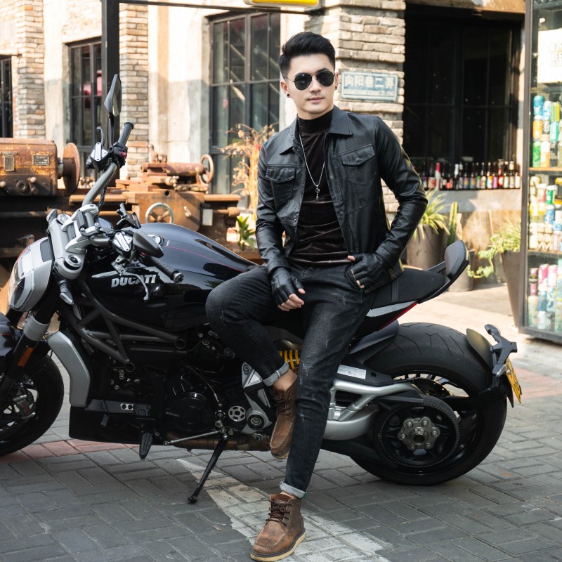 型男机车皮衣新款修身短款秋季新款皮外套男N韩版潮流帅气皮夹克
