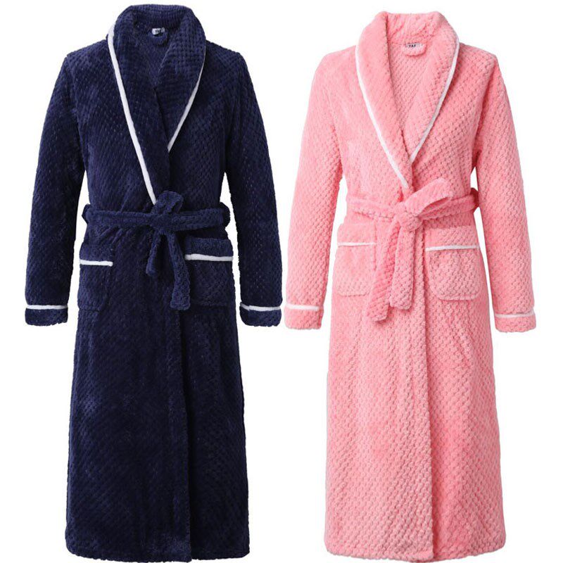 加绒保暖珊瑚绒情侣一对加长加厚睡袍H男冬季法兰绒浴袍女洗澡睡