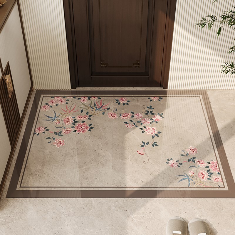 新中式入户门地垫软玻璃PVC透明防滑脚垫大门R口耐脏免洗裁剪门垫