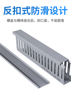 PVC配线槽灰白蓝色行线布线槽卡扣滑盖塑C料盖板25 30 35 4 5 60