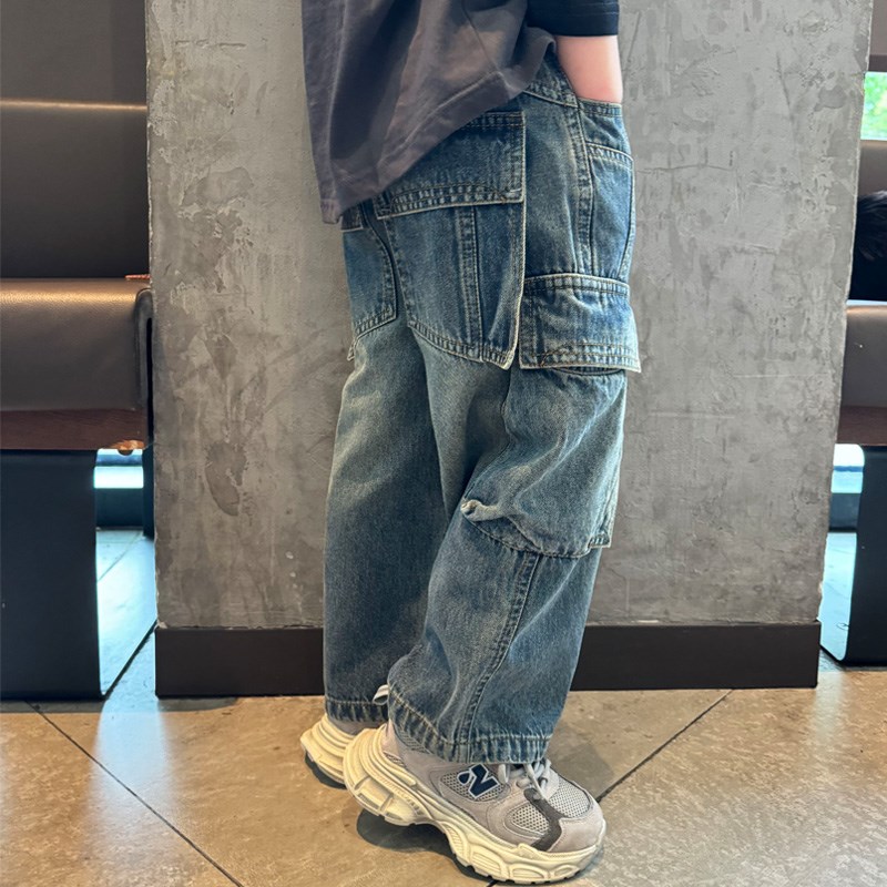 男童牛仔休闲宽松工装裤子街舞2024秋季J直筒阔腿宝宝潮流儿童长