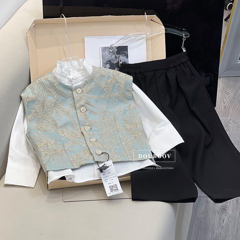 儿童新中式马褂背心汉服套装国风2024秋季新款男童唐装Y周岁礼服