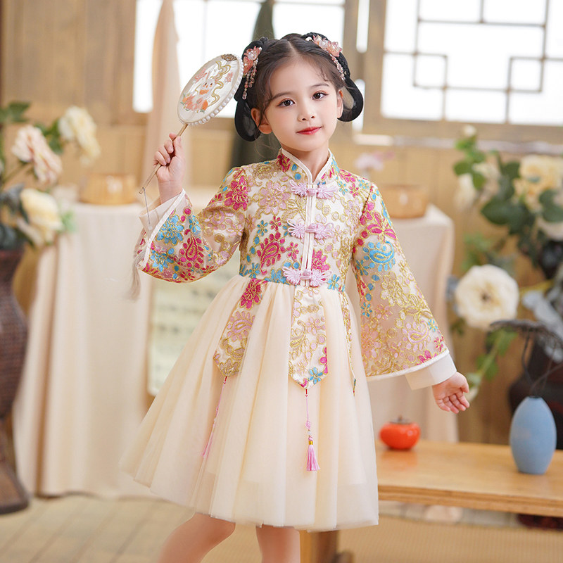 女童汉服秋装2023新款中国风洋C派小女孩唐装古风儿童秋冬装公主