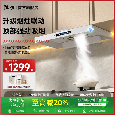 阪田(日本)油烟机顶吸T字型智能吸油烟机免拆洗燃气灶具消毒套装