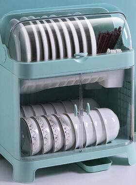 厨房简易碗柜小型家用沥水碗架多功能装碗筷收纳盒带盖碗碟收王金