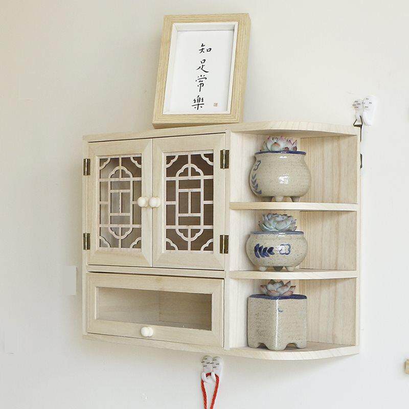 Z*实木免打孔小吊柜墙壁挂柜挂墙式置物架卧室桌面收纳盒储物柜子