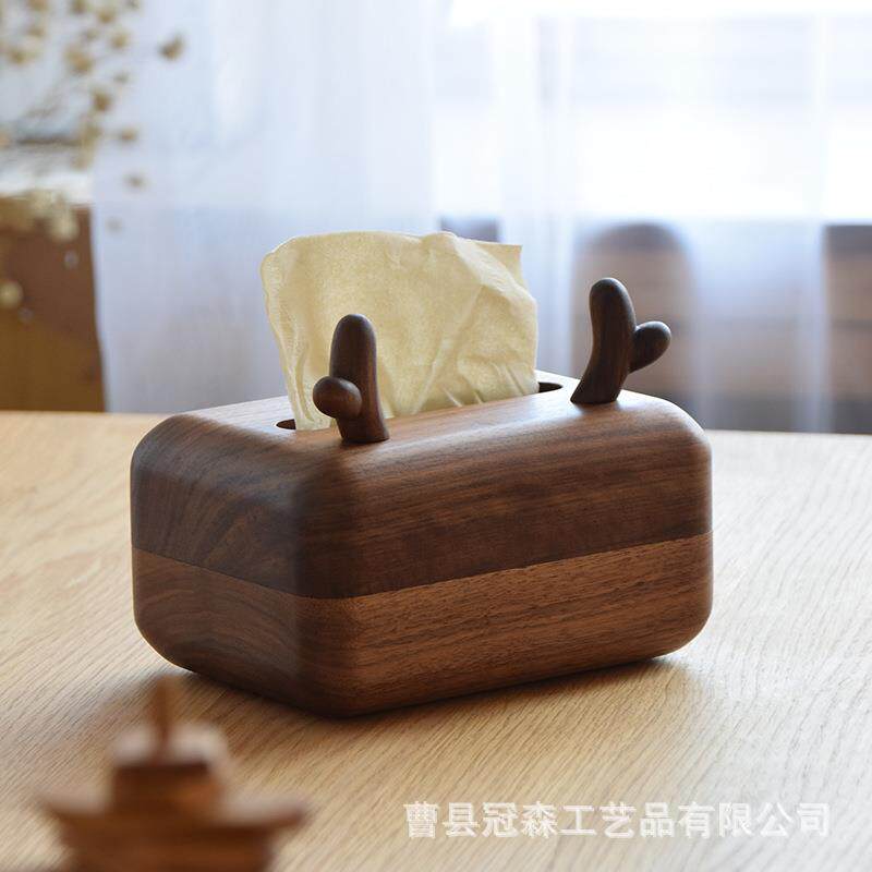 鹿角纸巾盒 手工雕刻鹿角+整木纸巾盒 超萌！