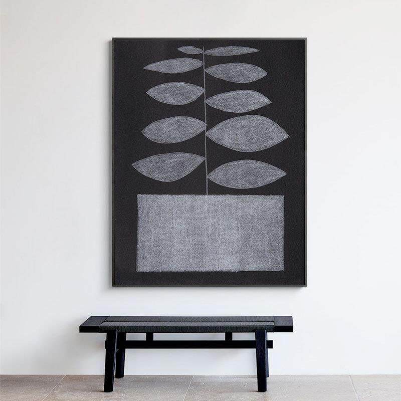 复古简笔抽象线条植物树叶工业风黑白装饰画工作室艺术挂画版画