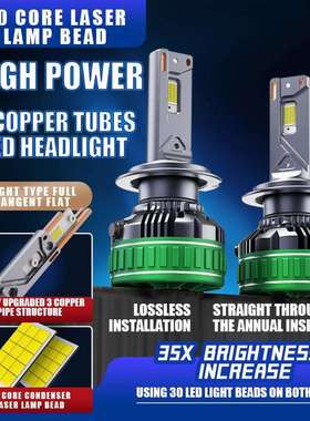 KV98大功率三铜管220W汽车LED大灯H7H4H119005D2H19012H3解码车灯