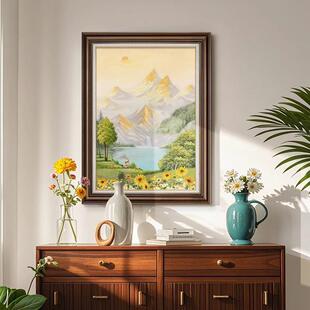 日照金山入户玄关装饰画山水画客厅挂画新中式大芬油画村走廊过道