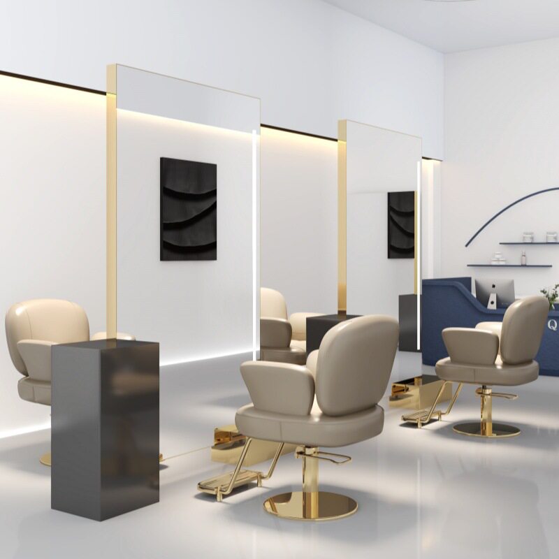 新款网红美发店镜烫染剪发镜子发廊专用单双面理发店落地带灯镜台