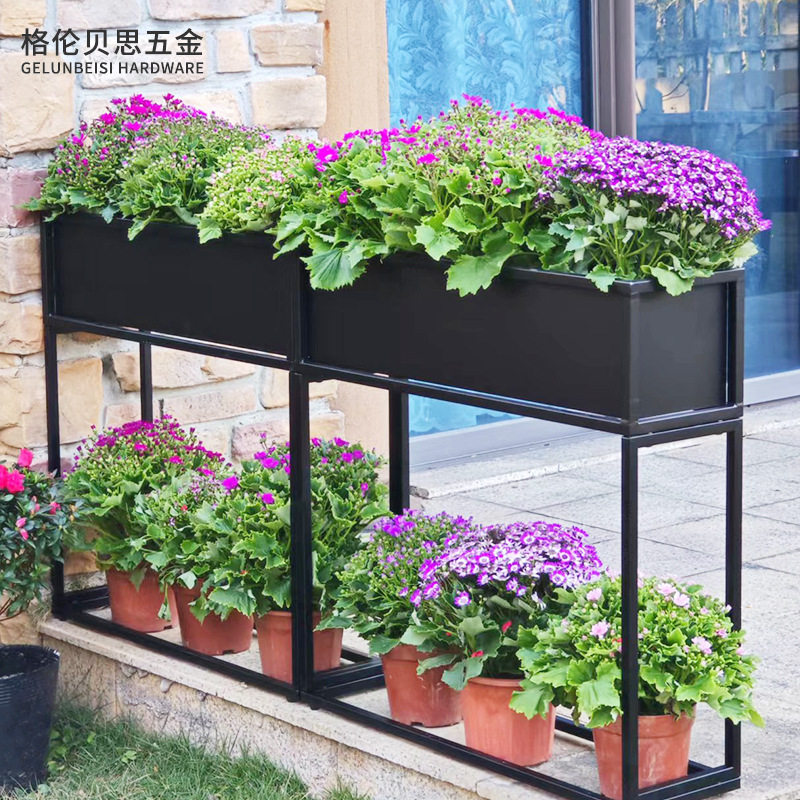 跨境货源大型200升户外庭 院镀锌铁皮花盆种植盆花圃铁艺花箱花槽