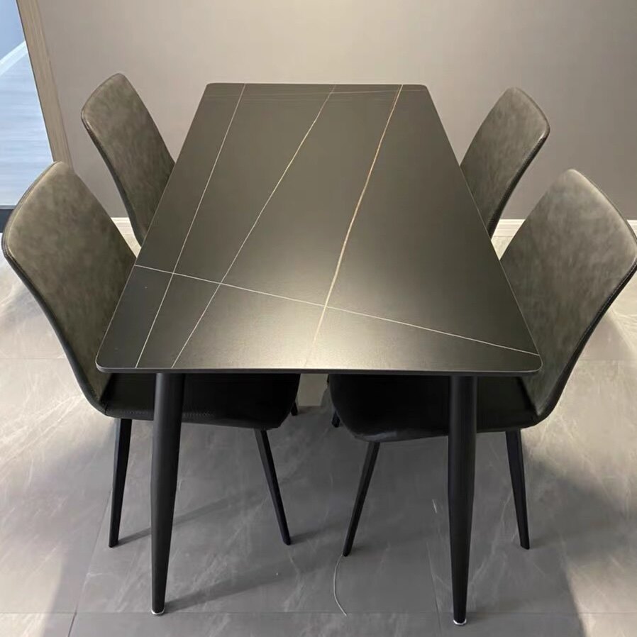 岩板餐桌现代简约家用小户型轻奢北欧大理石长方形桌椅组合经济型