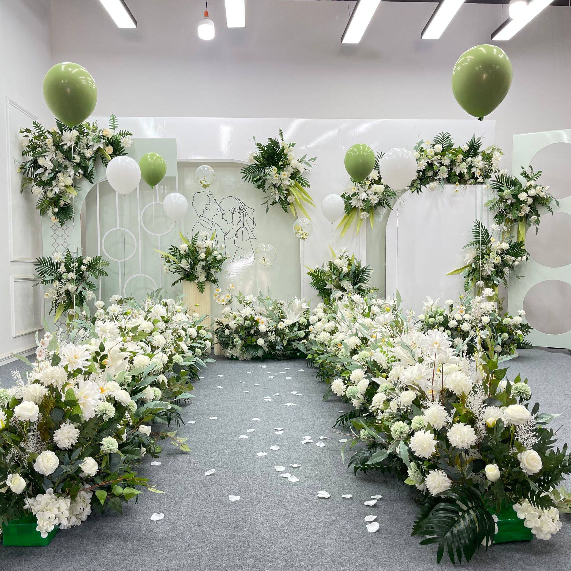 森系婚礼地排花直销背景摄影装饰道具户外礼堂婚庆路引仿真花套装