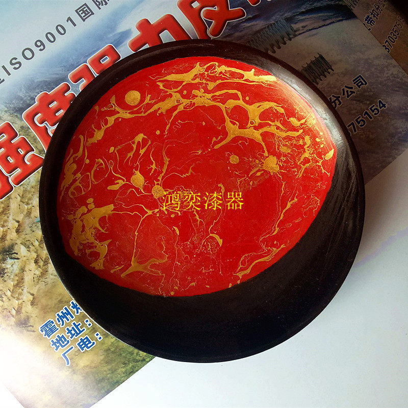 推光漆器木质丸盆盘子 漂金彩绘漆器月亮圆托盘 盘子 茶盘 圆盘子