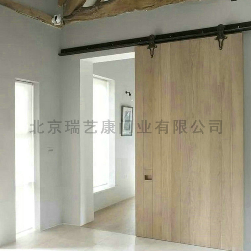 客厅卫生间免漆谷仓门实木吊轨推拉门直板型移门现代简约实木复合