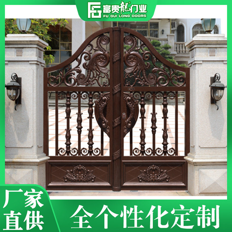 新款铝艺大门订置大气庭院推拉门欧式防盗铝艺电动门双开大门