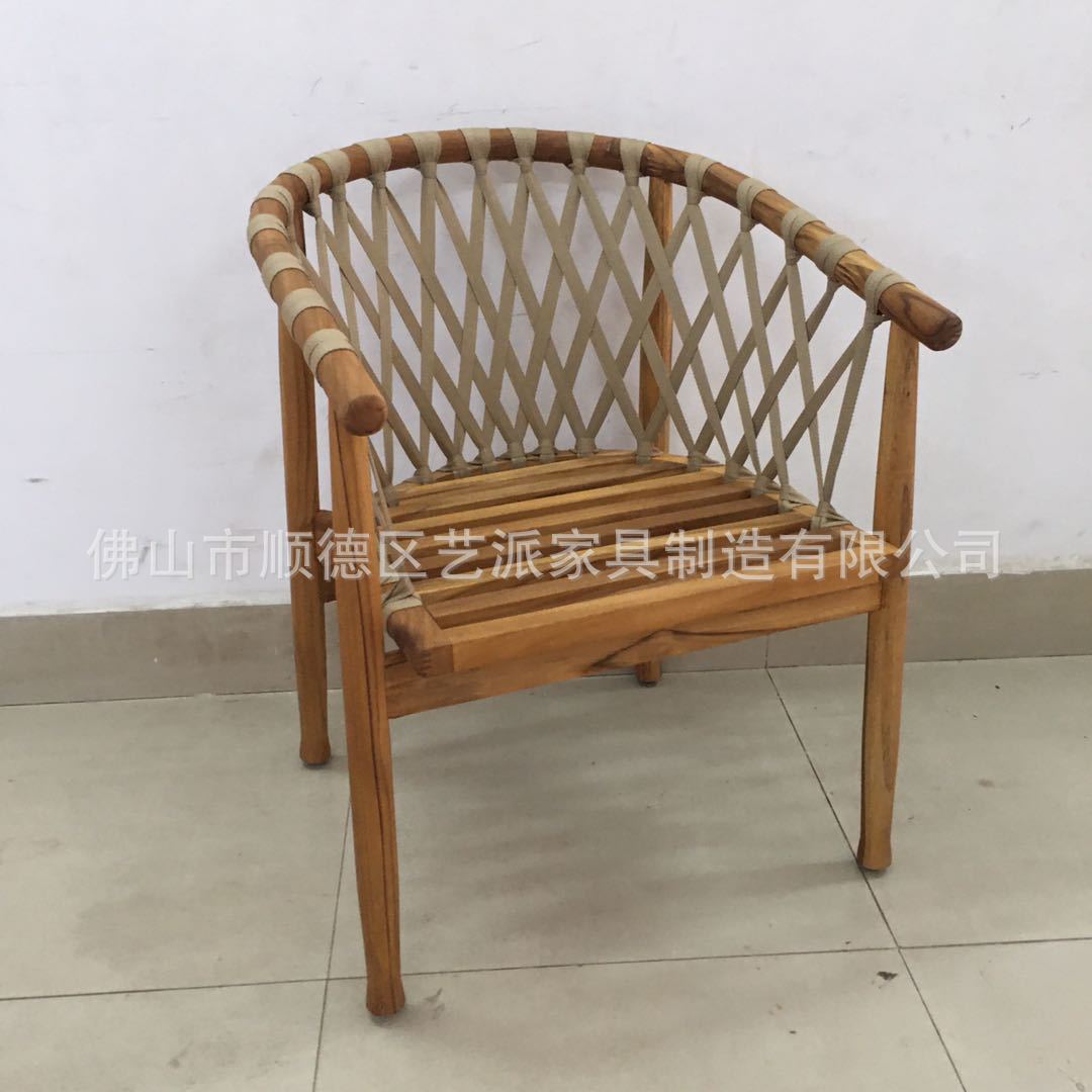 户外休闲椅酒店厅扶手白蜡木现代简约餐椅庭院防腐室外花园桌椅